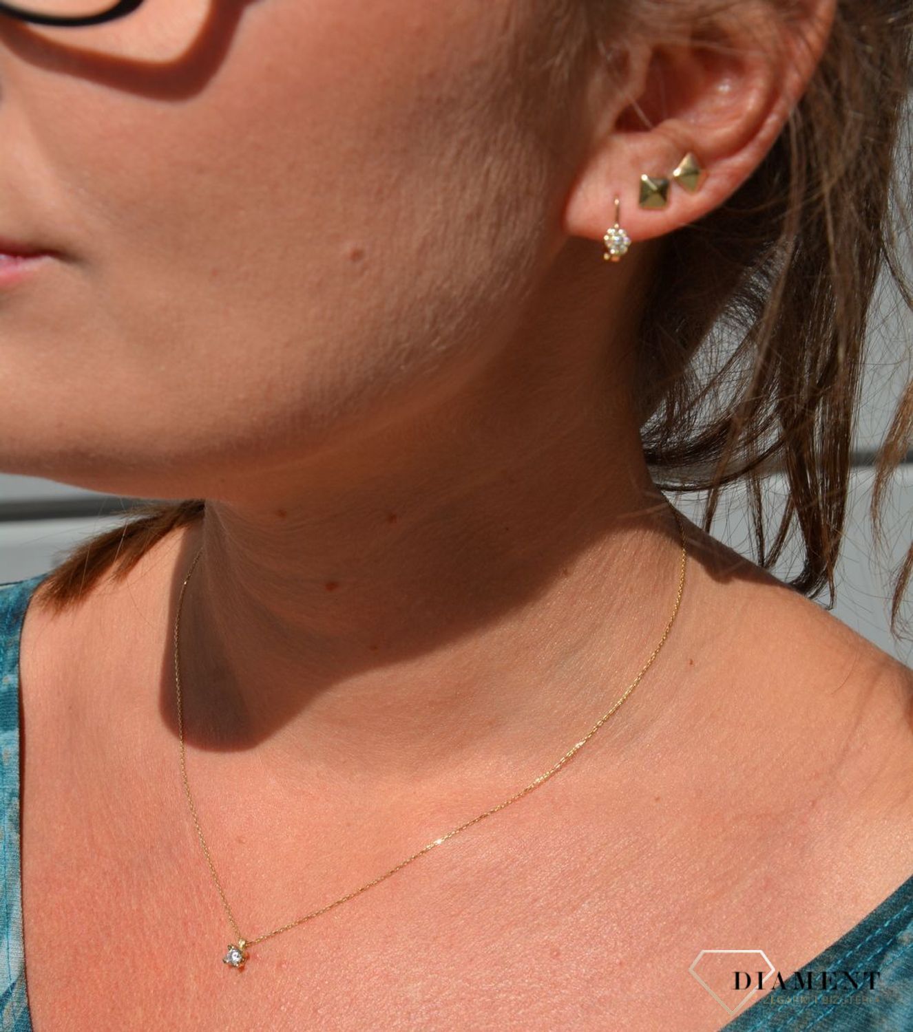 Złoty naszyjnik celebrytka 585 'błyszcząca cyrkonia'.jpg